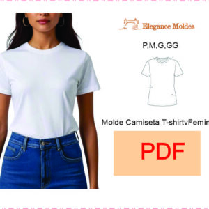 MOLDE camiseta t-shirt feminina gola redonda P,M,G,GG PDF tamanho real