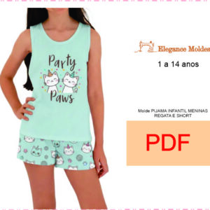 MOLDE PIJAMA INFANTIL FEMININO regata e short PDF tamanho real