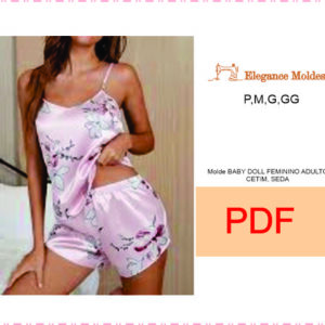 MOLDE baby doll feminino regata e short PDF tamanho real