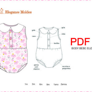 MOLDE body bebe Eliz 1m 3m 6m 9m 1ano 2anos PDF tamanho real