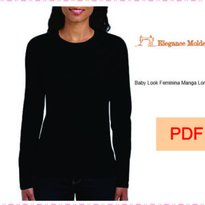 Molde Baby Look Feminina Manga Longa pp,p,m,g,gg