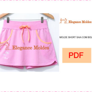 Molde short saia com bolsos PP,P,M,G,GG PDF TAMANHO REAL