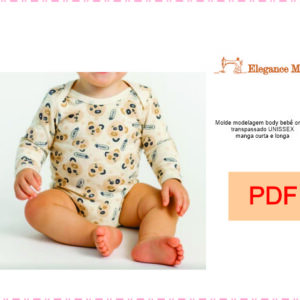 Molde modelagem body bebê ombro transpassado UNISSEX  manga curta e longa   PP, P,M,G,GG PDF tamanho real