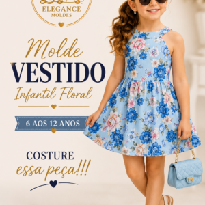 Molde Vestido Infantil Floral com Costas Abertas | PDF para Imprimir (6 a 12 Anos)