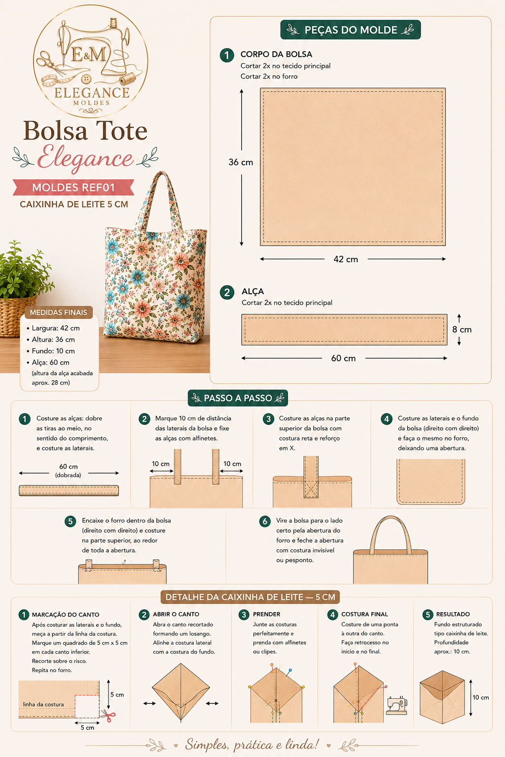 Clube dos Moldes Exclusivos Bolsas Elegance Moldes/ bolsas em PDF TAMANHO REAL - Imagem 3