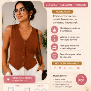 Molde PDF Colete Feminino Alfaiataria – Modelagem Elegante do P ao XG