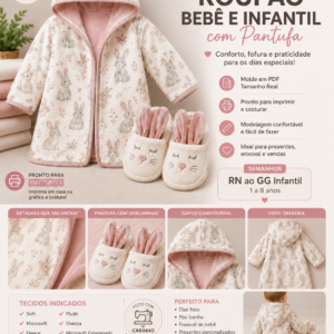 MOLDE DIGITAL DE ROUPÃO BEBÊ E INFANTIL COM PANTUFA