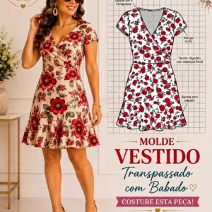 Molde Vestido Transpassado com Babado Feminino | Costure Essa Peça | Molde PDF do 36 ao 50